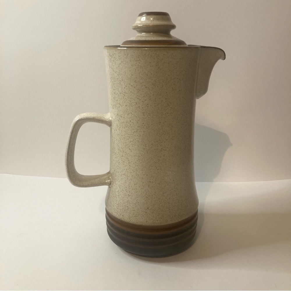 Rare Vintage Denby Potters Wheel Stoneware Coffee Pot 1970s Oatmeal Interior